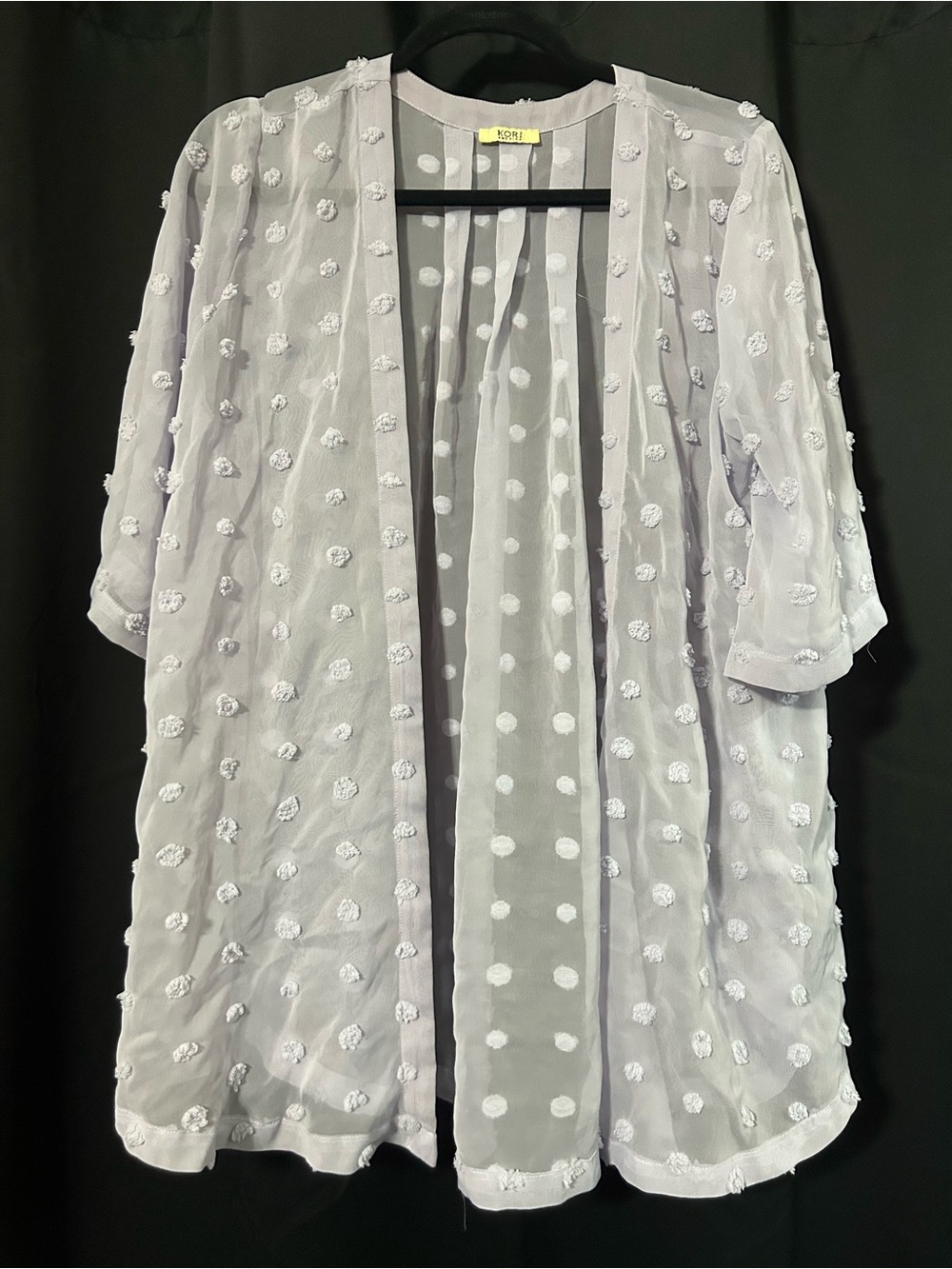 Kori Light Gray Sheer Swiss Dot Kimono Jacket